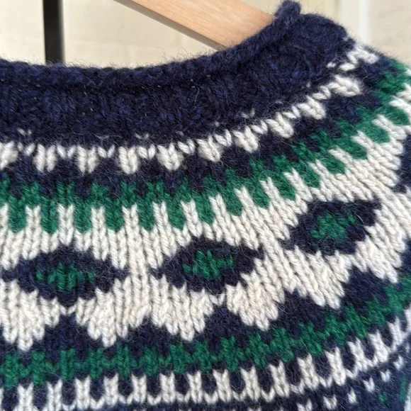 LL Bean Classic Heritage Fair Isle Navy Green 100% Lambs Wool Women’s Sweater M - Picture 15 of 17